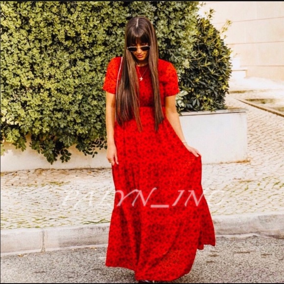 red print dress zara